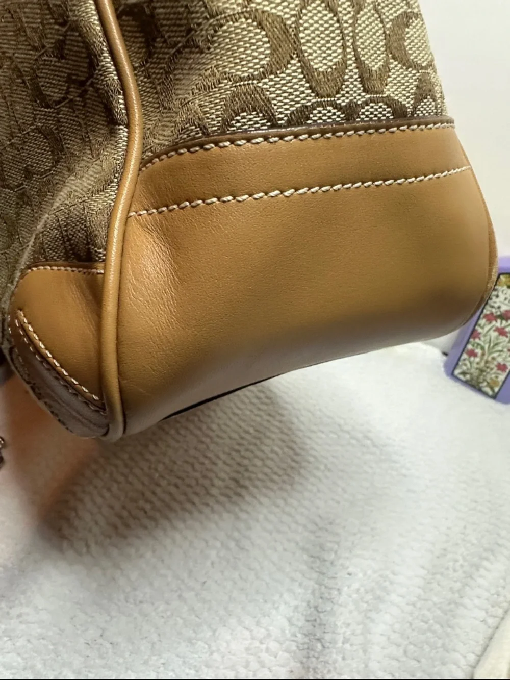 Rare Coach Ergo Khaki Signature mini C’s Canvas Hobo Tote with Caramel Leather - Picture 7 of 13